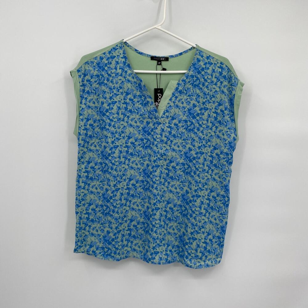 Papermoon Floral V-Neck Sleeveless Blouse Size Medium Petite